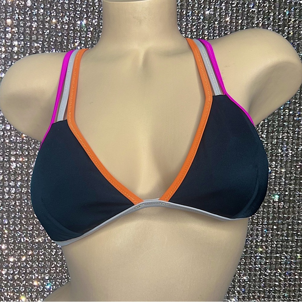 Victoria’s Secret bikini top criss cross strappy pink orange black beige gold